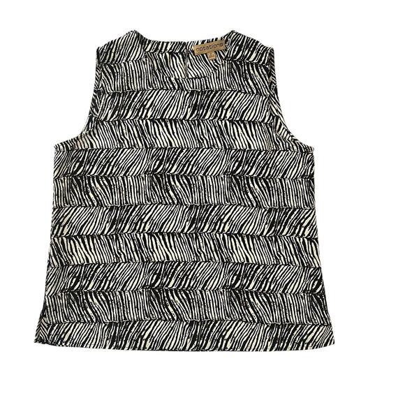 Notations MEDIUM Zebra Print Paint Splatter Stripe Detail Keyhole Back Blouse - Picture 12 of 13